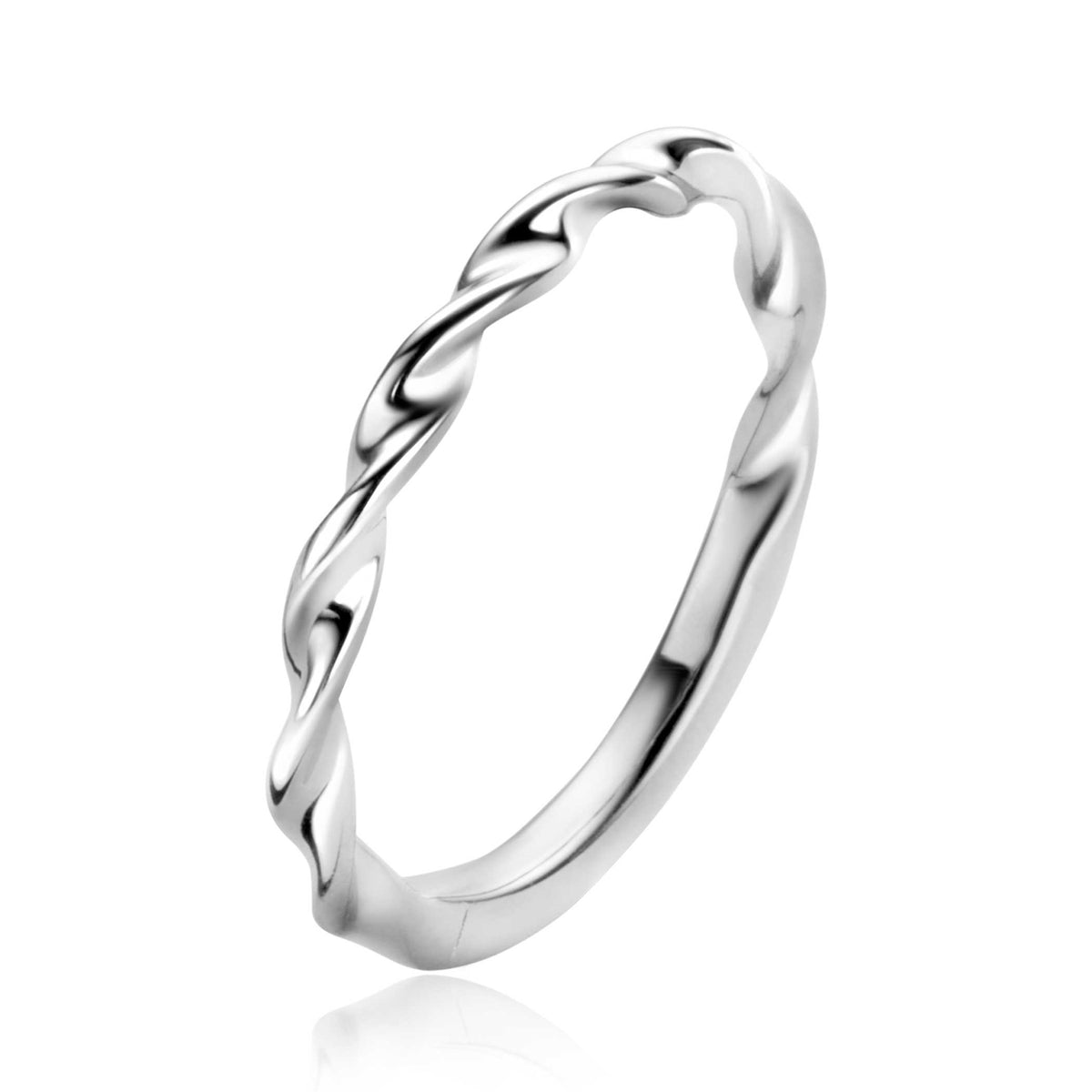 Ring aus Silber mit gedrehter Form und glänzender Oberfläche