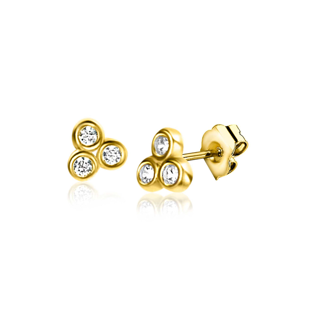 Ervaar de elegantie van Zinzi Oorbellen Goud Zgo412 van Zinzi met deze prachtige oorstekers. Elk stuk, vervaardigd in glanzend goud, heeft een cluster van drie ronde zirkonias. Gepresenteerd op een witte achtergrond, bieden ze betoverende voor- en zijaanzichten om hun schittering te benadrukken.