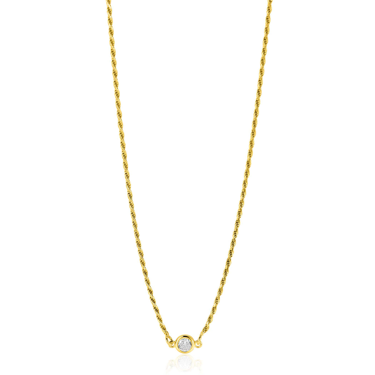 Halskette mit goldplattiertem, gedrehtem Design und einem kleinen, klaren Edelstein