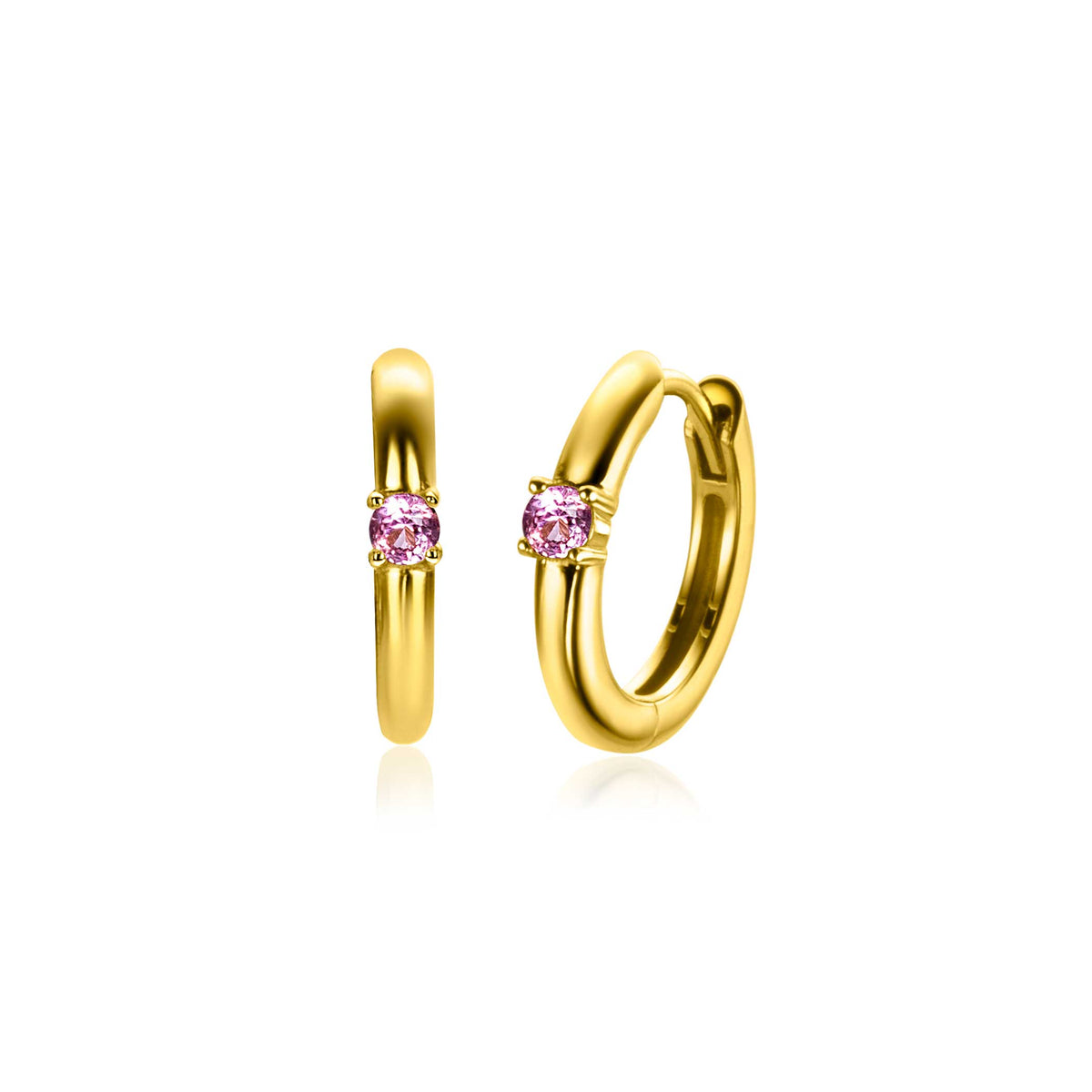Goldplattierte Ohrringe mit runden, rosa Edelsteinen und geschwungenem Design