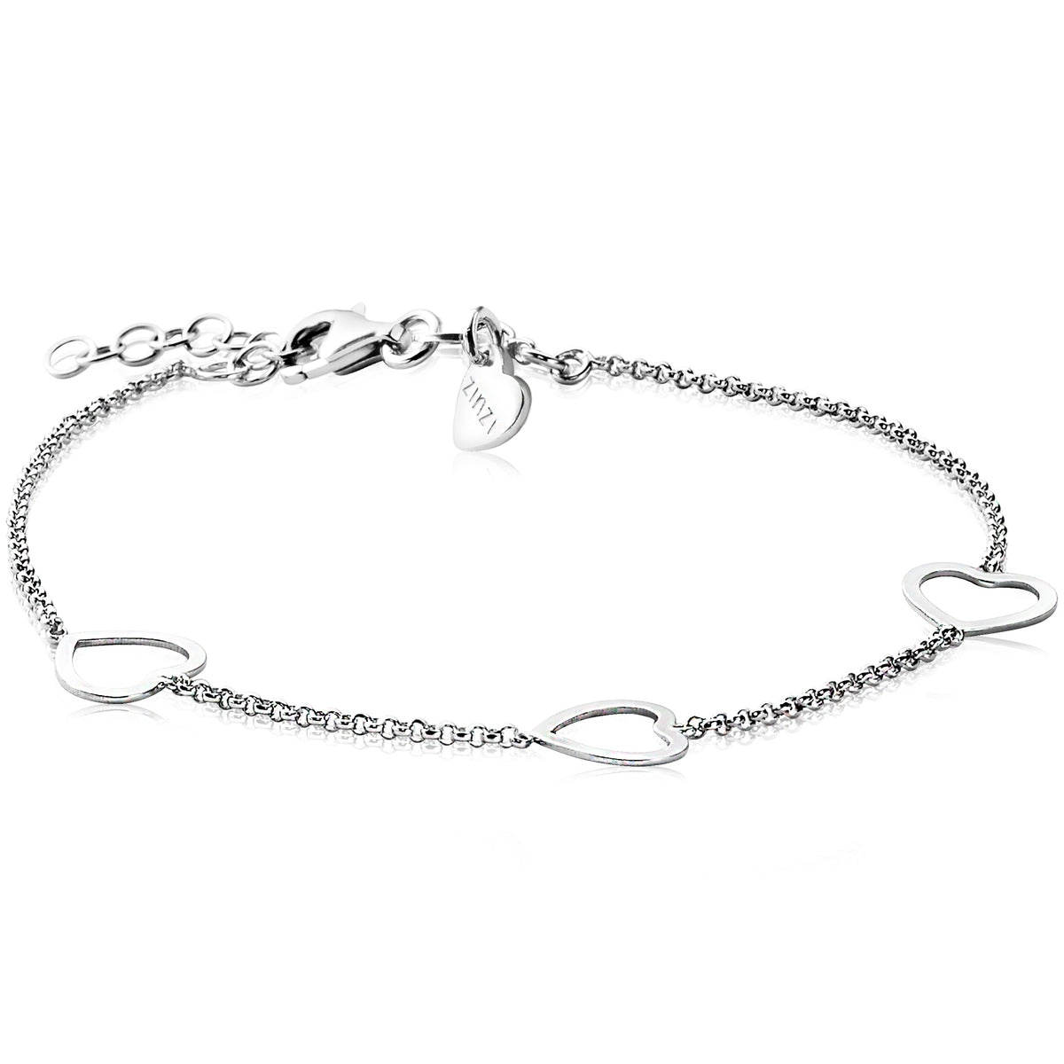 Armband aus Silber mit drei herzförmigen Elementen und Verlängerungskette