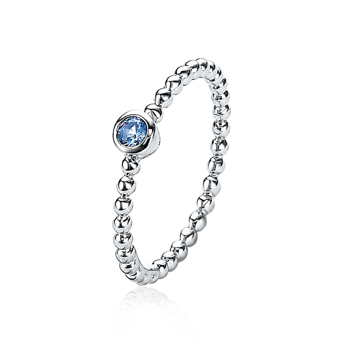 Ring aus Silber mit blauer Zirkonia und perlenförmigem Design