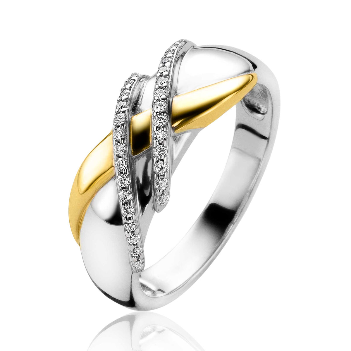 Ring mit goldplattierter und silberner Oberfläche, verziert mit kleinen Zirkonia-Steinen