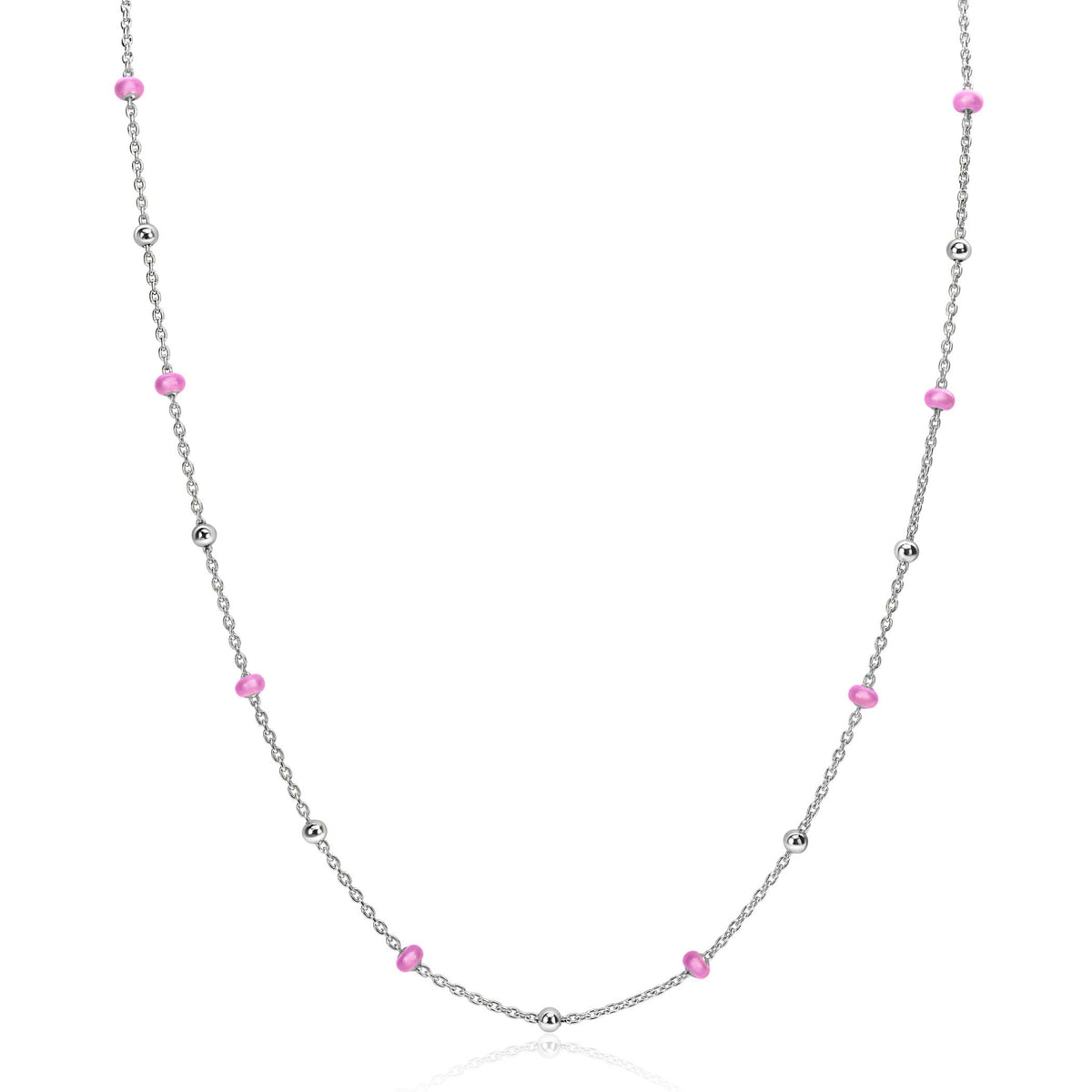 Silberne Kette mit pinken und silbernen Perlen, filigranes Design