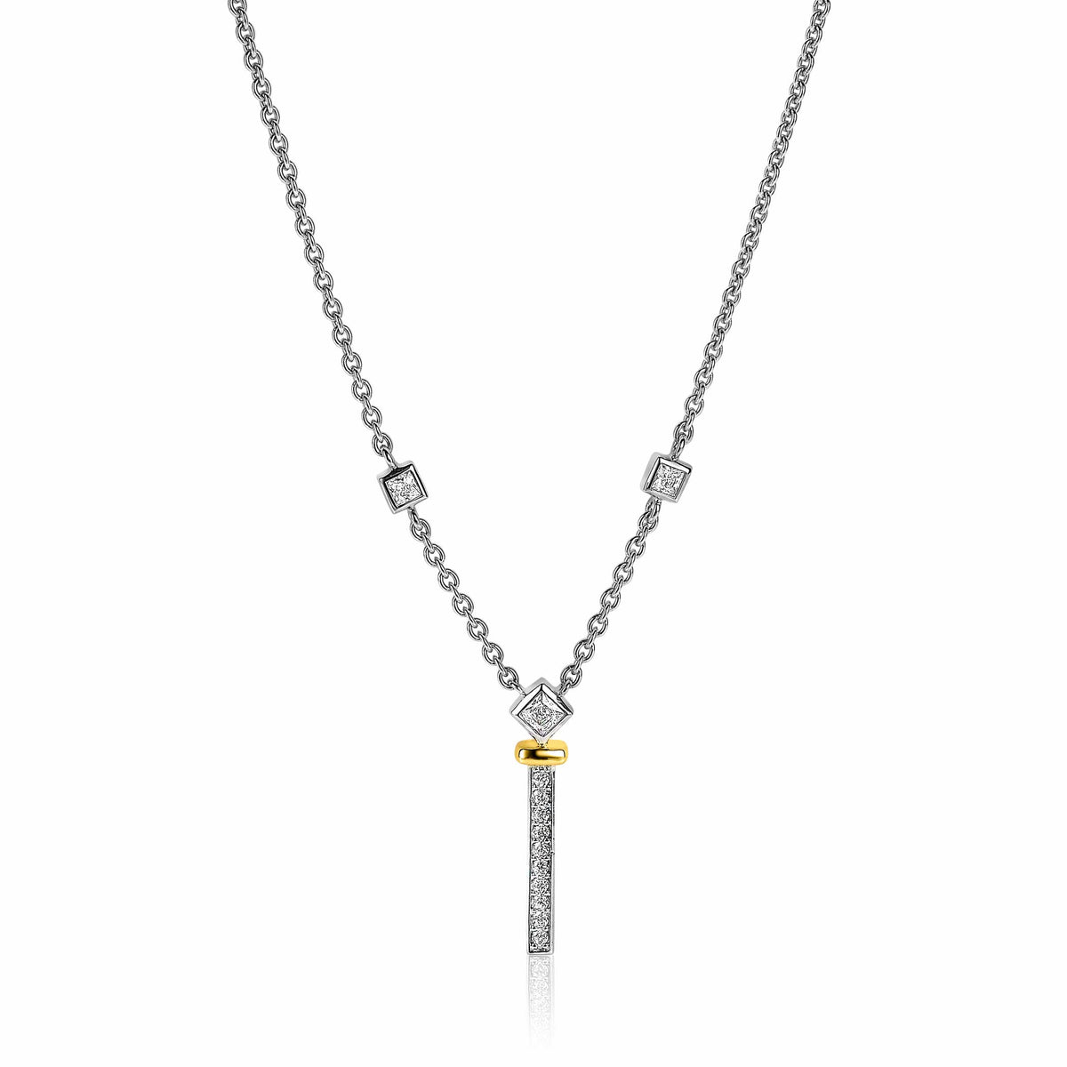 Silberne Kette mit Zirkonia-Steinen und goldfarbener Akzent-Öse