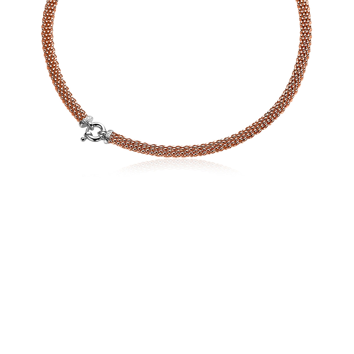 Kette aus rosévergoldetem Metall mit feiner Mesh-Struktur und schlichter Verschlussdetails