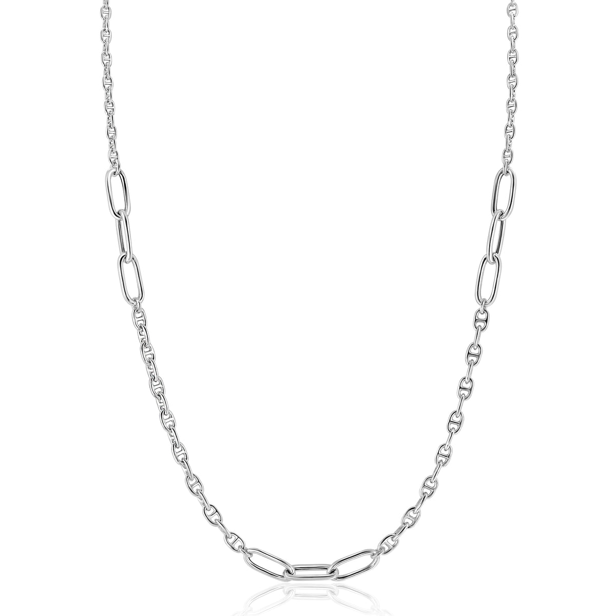 Kette aus Silber mit ovalen Gliedern und abwechselnd längeren und kürzeren Elementen