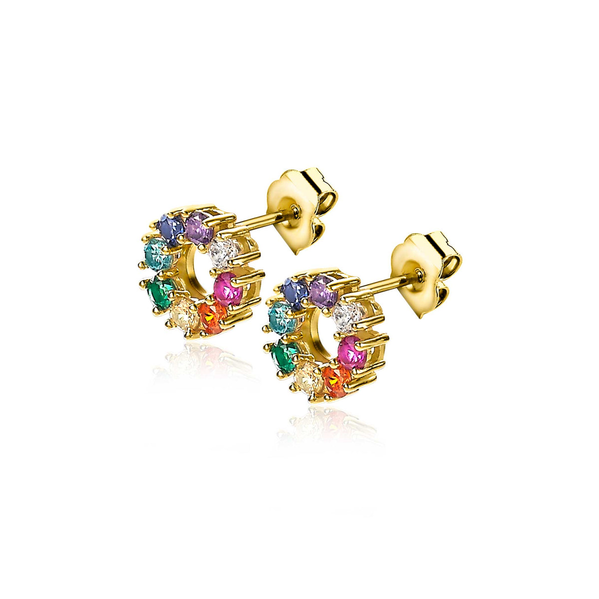 Ohrringe mit goldplattiertem Design und bunten Edelsteinen in verschiedenen Farben