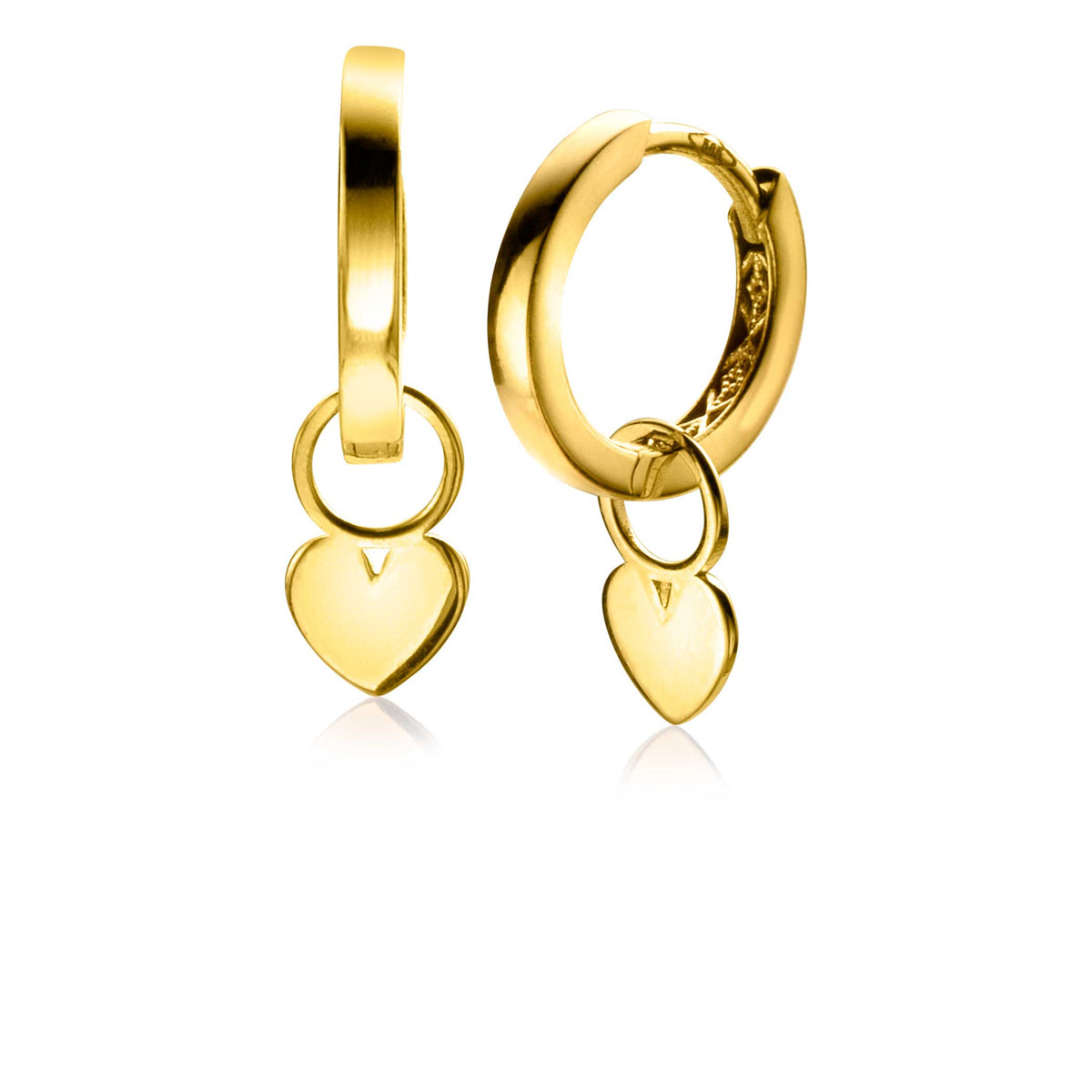 Ohrringe aus Gold mit herzförmigem Anhänger und glänzender Oberfläche