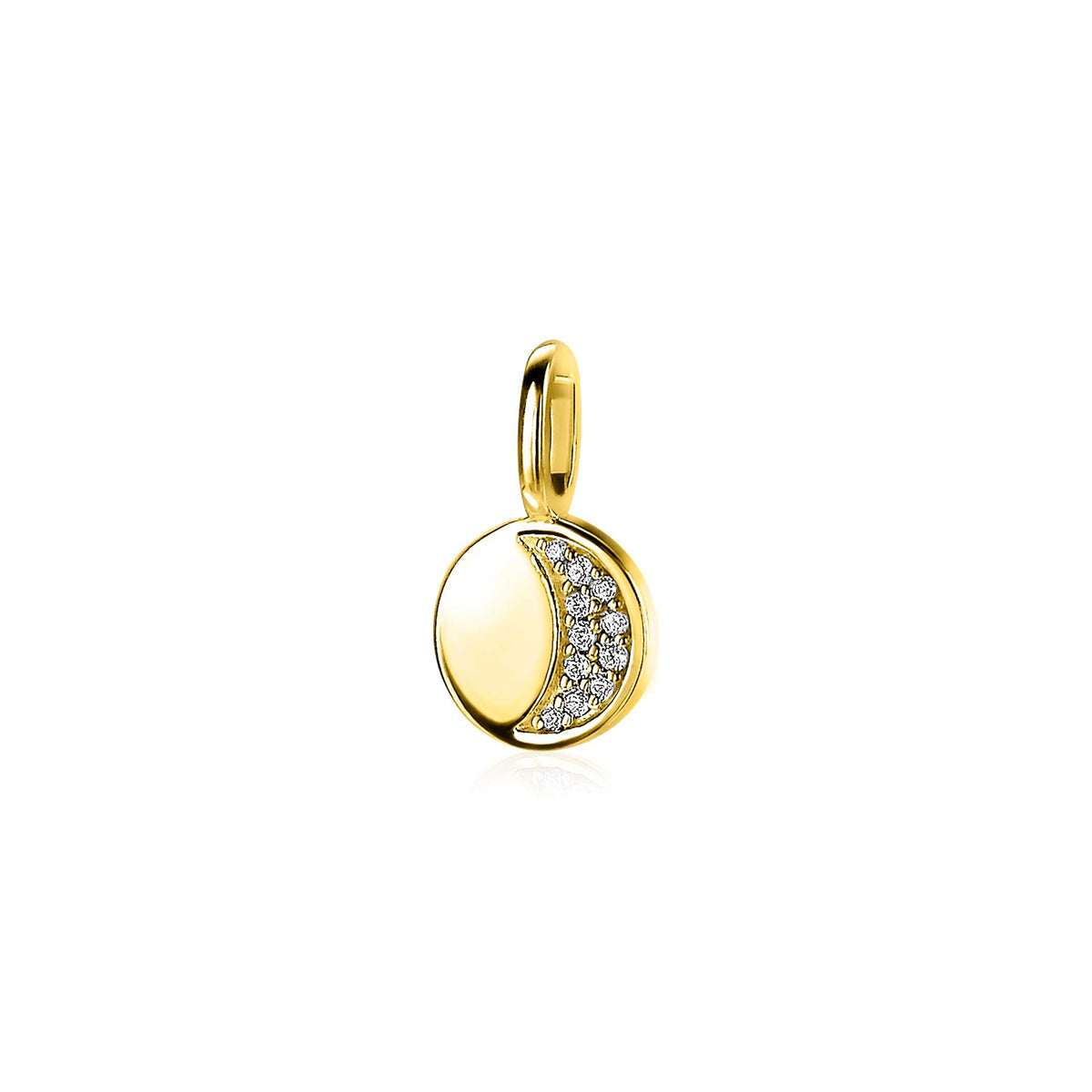 Goldplattierter Anhänger mit Halbmond-Design und weißen Zirkonia-Steinen