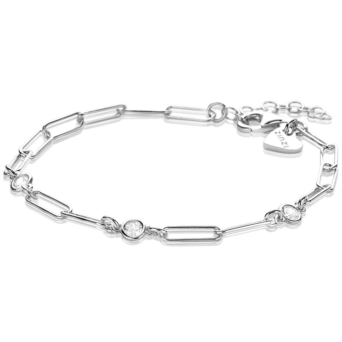Armband aus Silber mit ovalen und runden Gliedern sowie klaren Edelsteinen