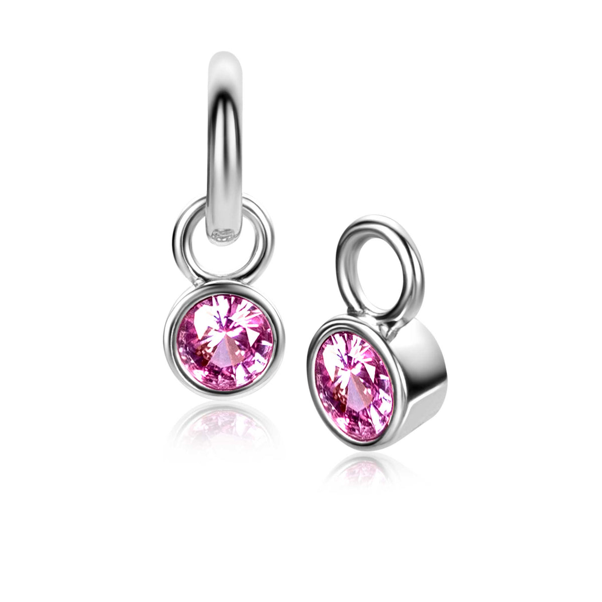 Silberne Ohrringe mit rosa Zirkonia-Steinen in runder Fassung