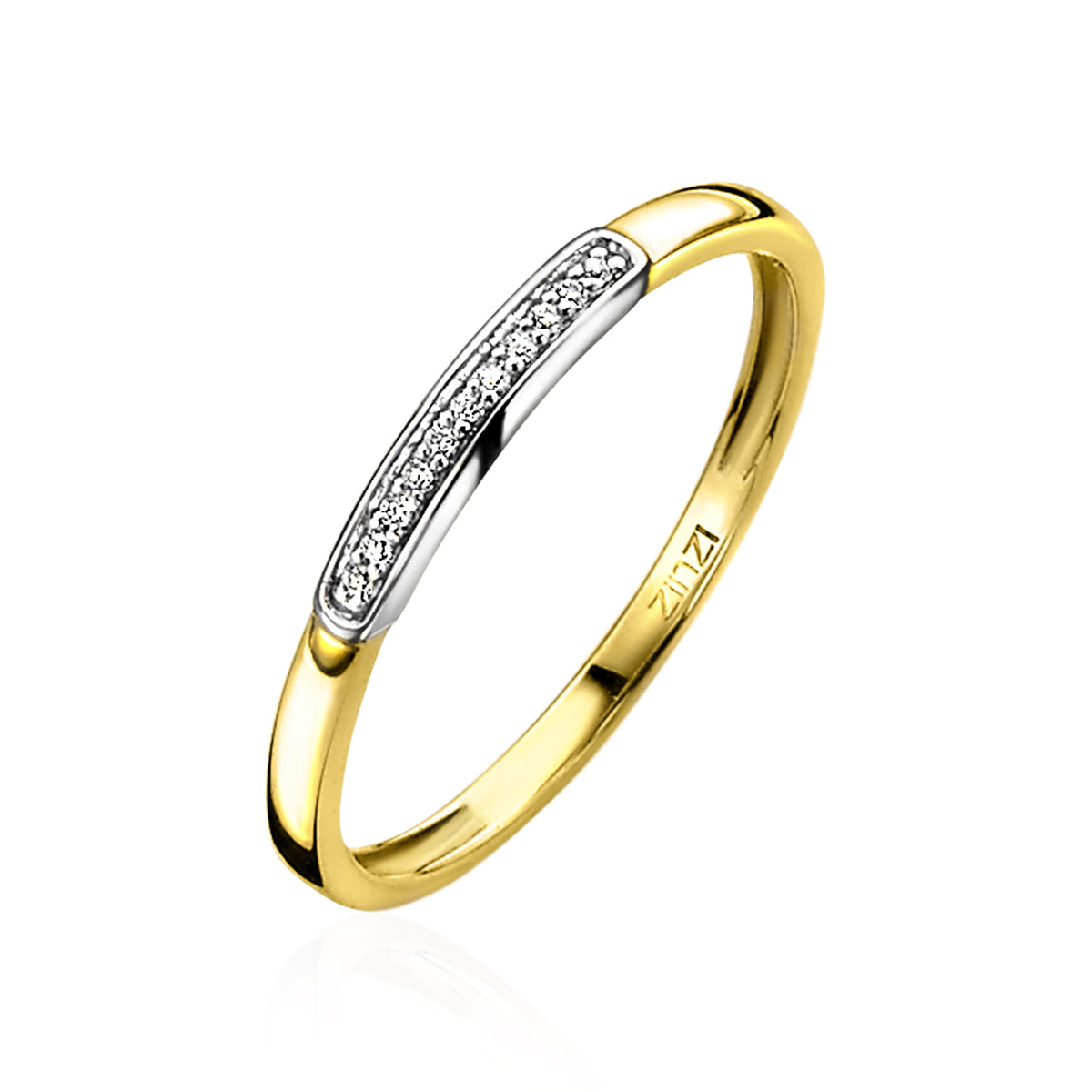 Ring aus Gold mit silberner Zierleiste und fünf kleinen Edelsteinen