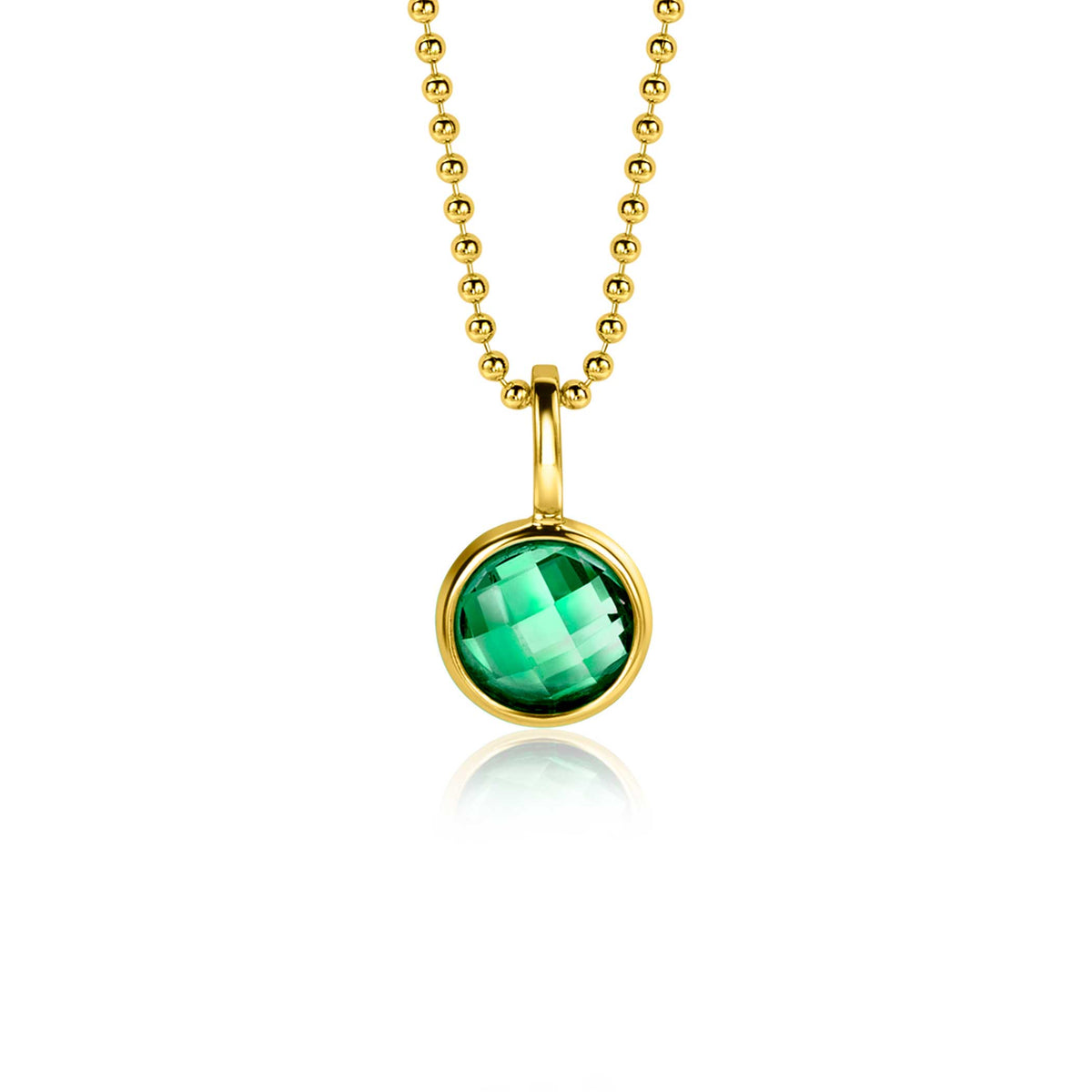 Halskette mit goldplattiertem Anhänger und grünem Edelstein