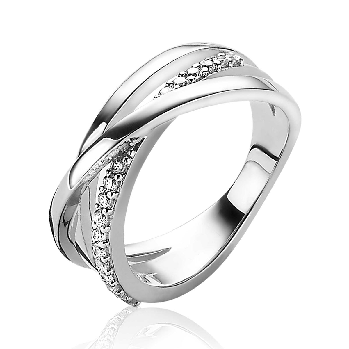 Ring aus Silber mit funkelnden Zirkonia und geschwungenem Design