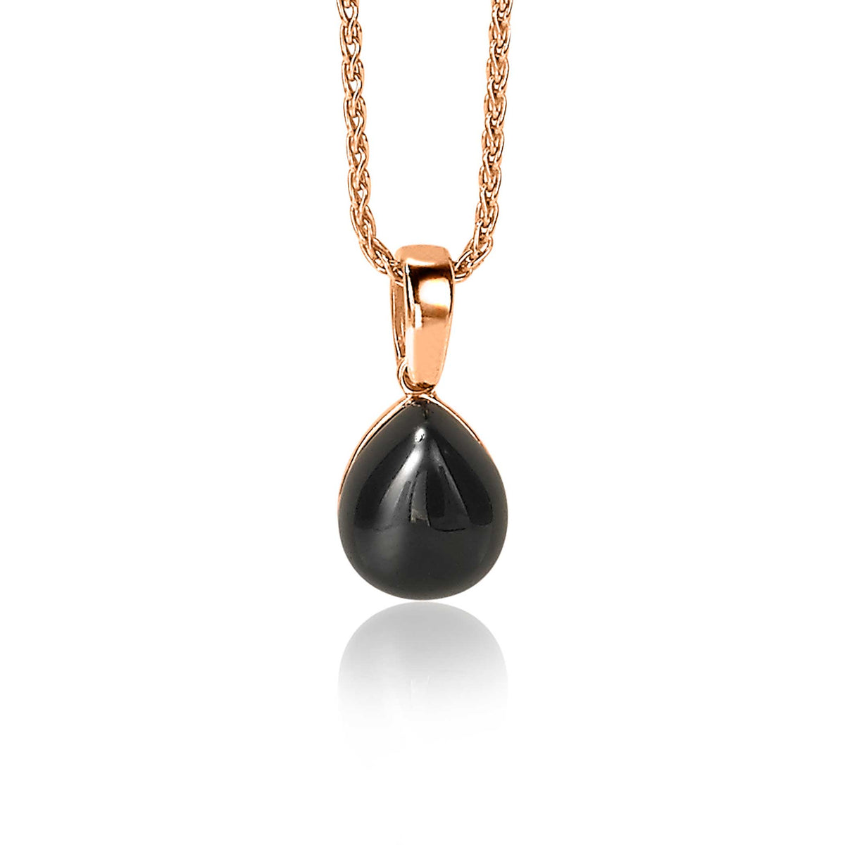 Hänger aus roségold mit tropfenförmigem schwarzem Edelstein und feiner Kette