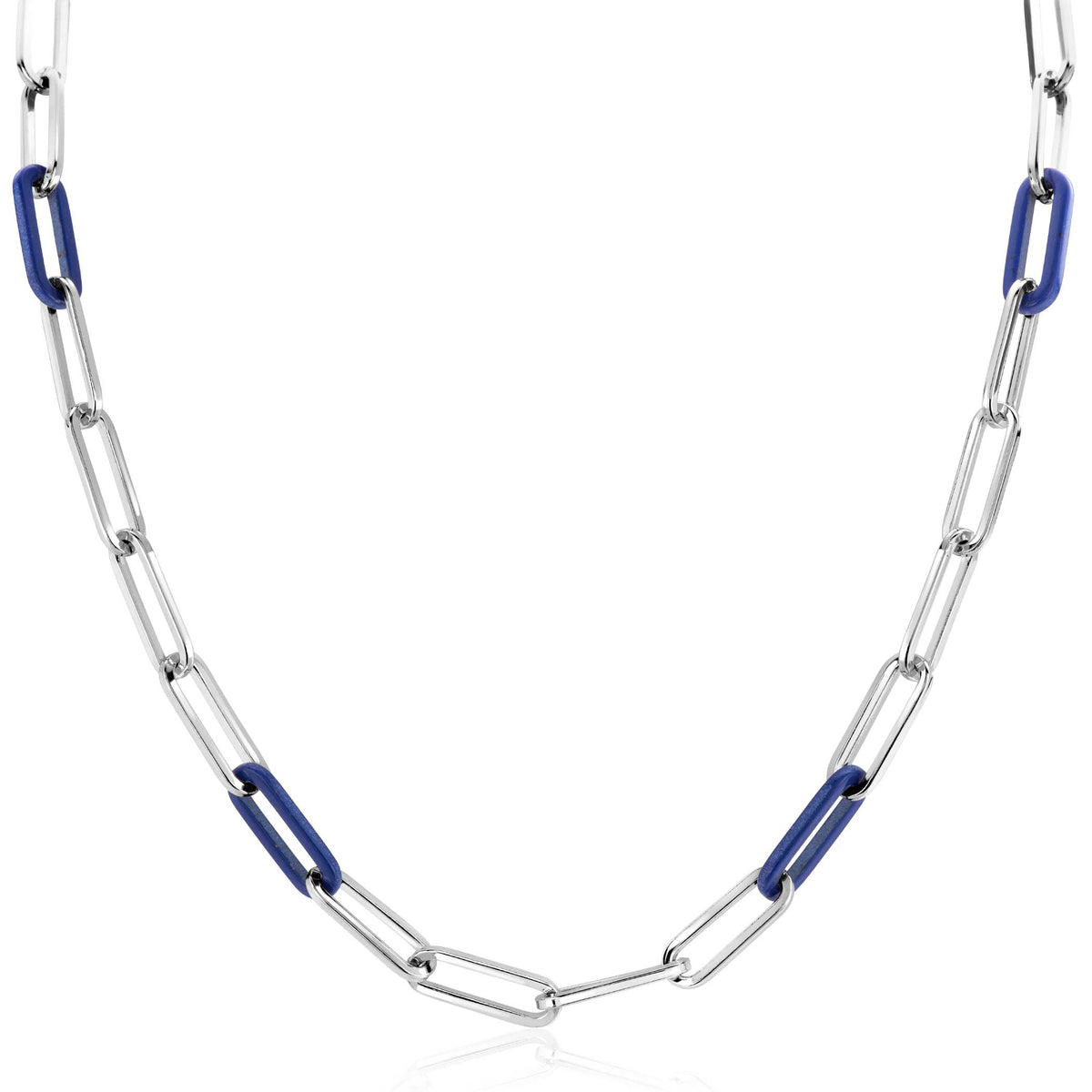Kette aus Silber mit blauen und silbernen Gliedern in ovaler Form