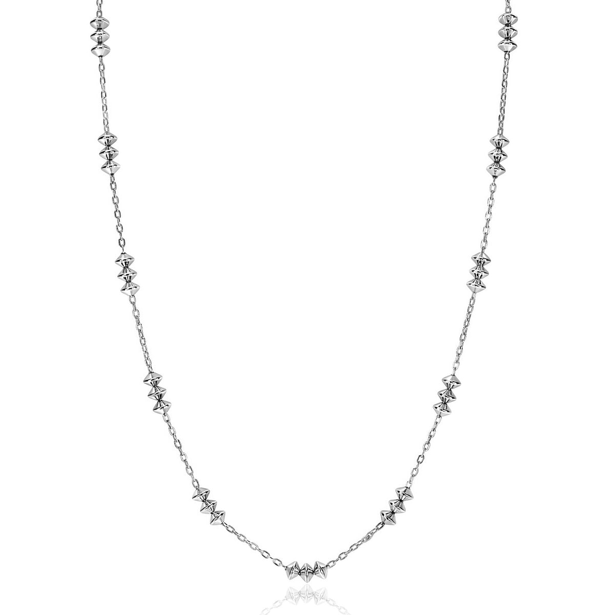Kette aus Silber mit funkelnden, geometrischen Elementen in gleichmäßigen Abständen