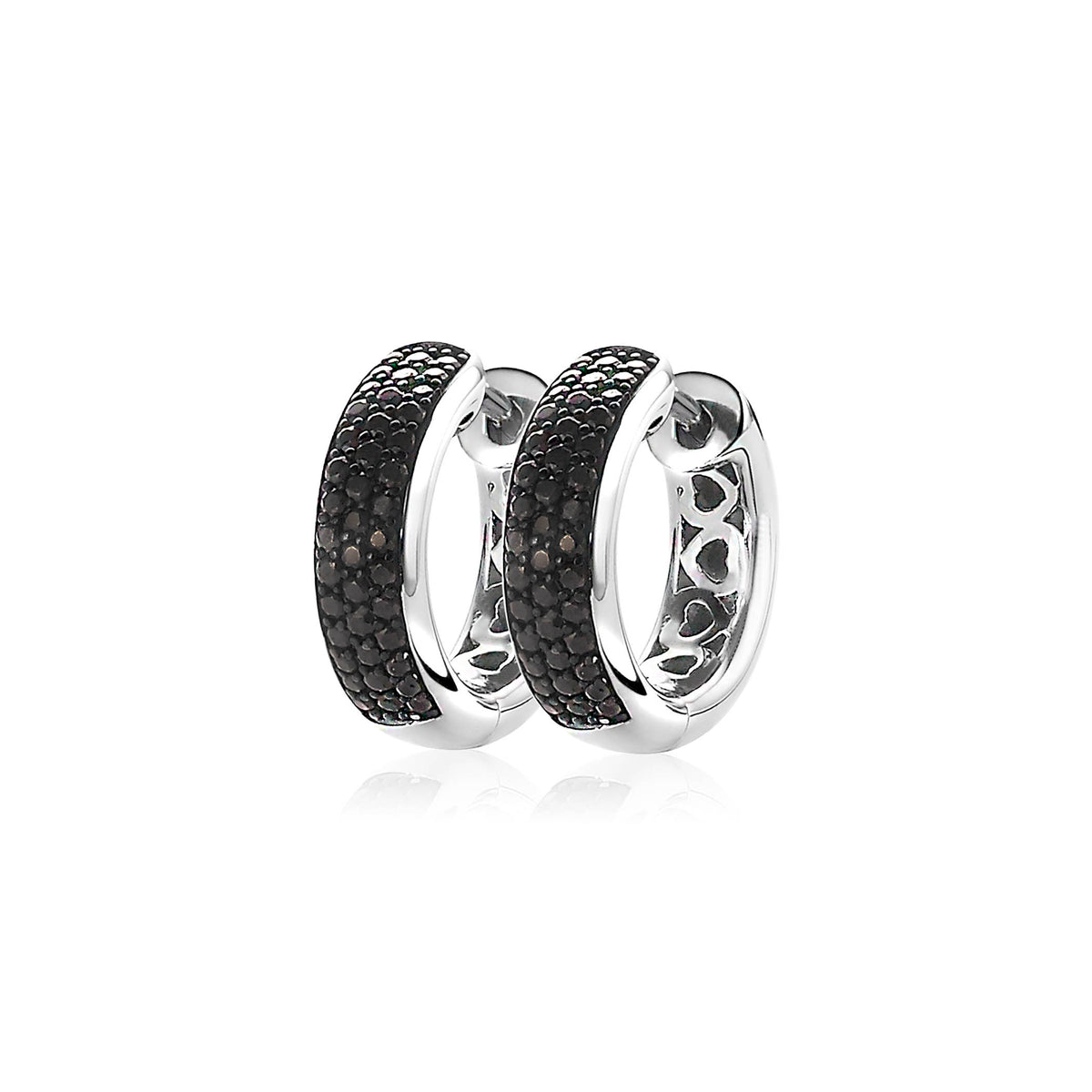 Ohrringe aus Silber mit schwarzem Zirkonia-Besatz und glänzender Oberfläche