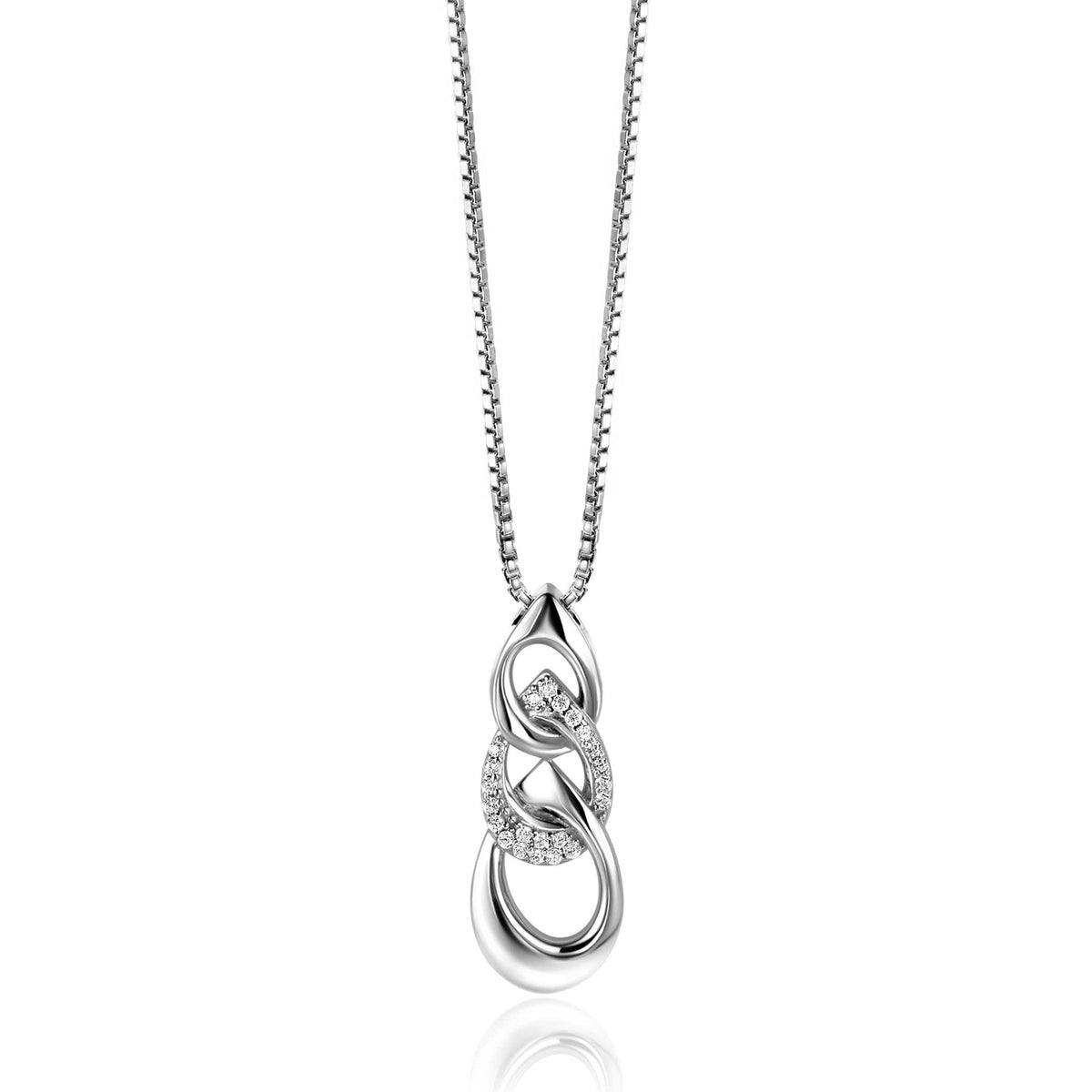 Halskette aus Silber mit einem Anhänger in geschwungener Form und Zirkonia-Steinen