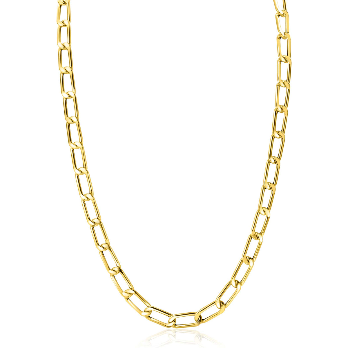 Kette aus goldfarbenem Metall mit rechteckigen Gliedern in einer klassischen Form