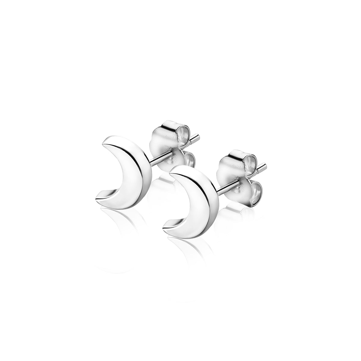 Silberne Ohrstecker in Mondform mit glänzender Oberfläche und schlichten Details