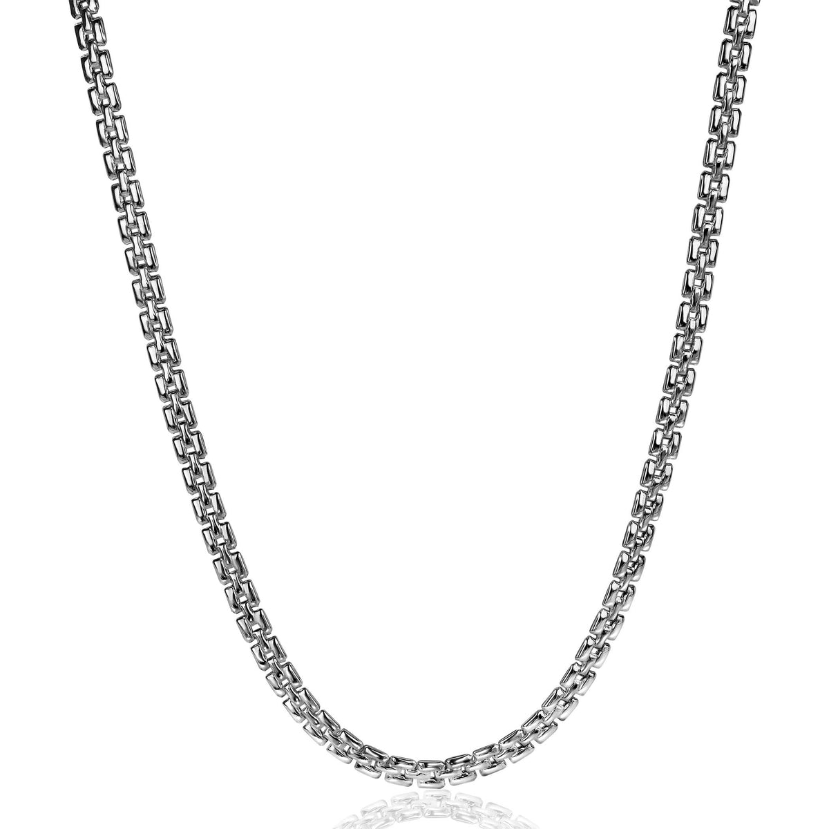 Halskette aus Silber mit rechteckigen Gliedern und glänzender Oberfläche