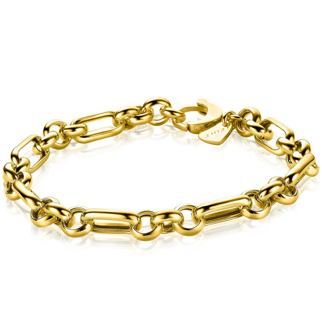 Geef u over aan de elegantie van de Zinzi Armband Gold Plated Zia2154 G, met een gepolijste afwerking met ovale en rechthoekige schakels. De opvallende vishaaksluiting versterkt de aantrekkingskracht van deze vergulde schoonheid en reflecteert het licht schitterend.