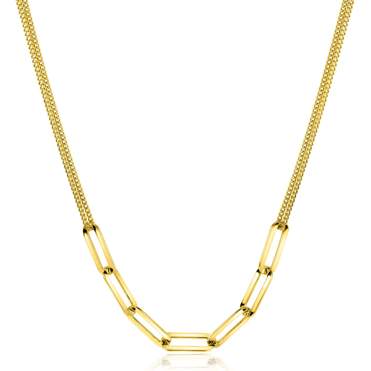 Kette mit goldplattiertem Mesh-Armband und ovalen Gliedern in der Mitte