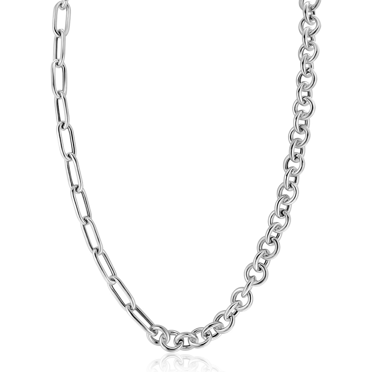 Kette aus Silber mit ovalen Gliedern und glänzender Oberfläche