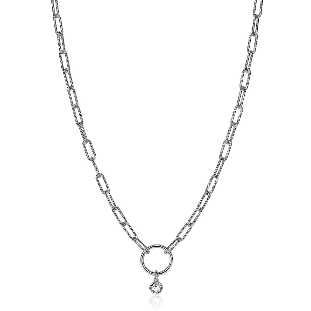 Kette aus Silber mit ovalen Gliedern und einem Anhänger mit Edelstein