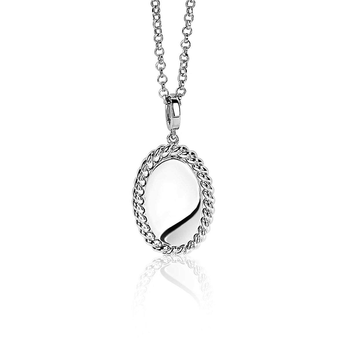Hänger aus Silber mit ovalem Anhänger und gewundenem Design an einer feinen Kette