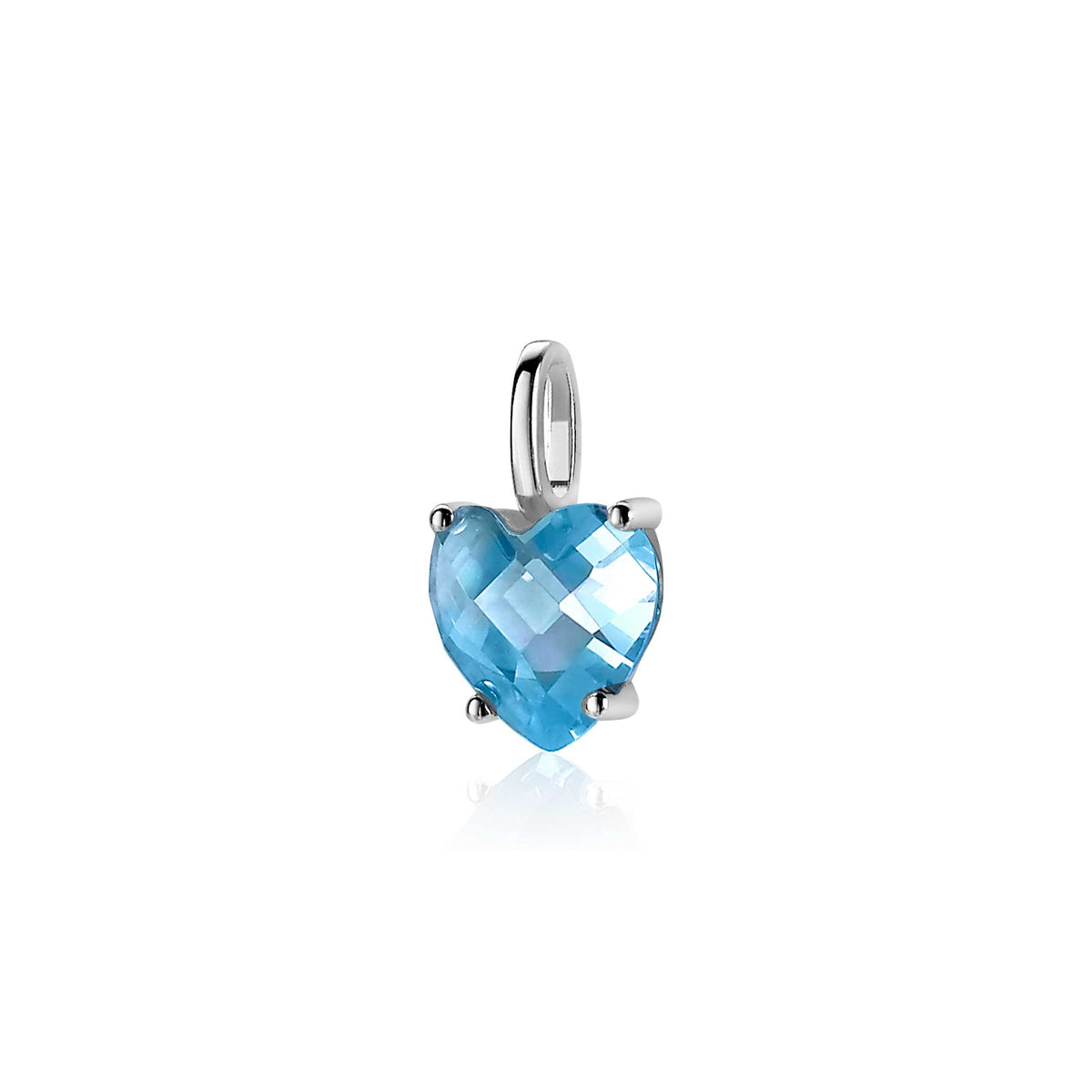 Herzförmiger Anhänger aus Silber mit facettiertem, hellblauem Edelstein