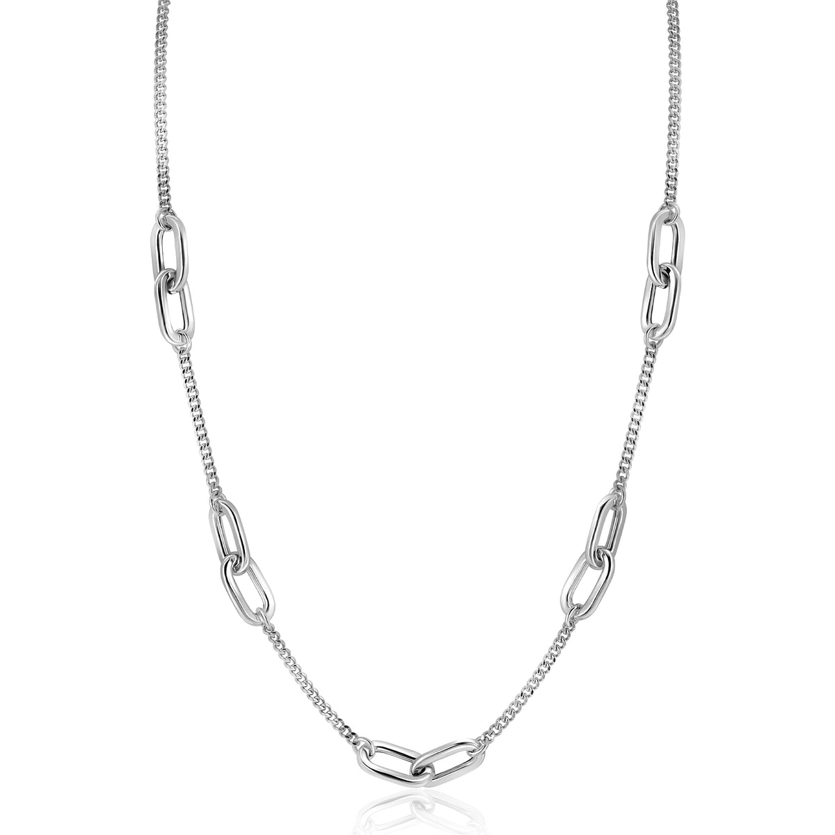 Kette aus Silber mit ovalen Gliedern und feiner Ankerkette