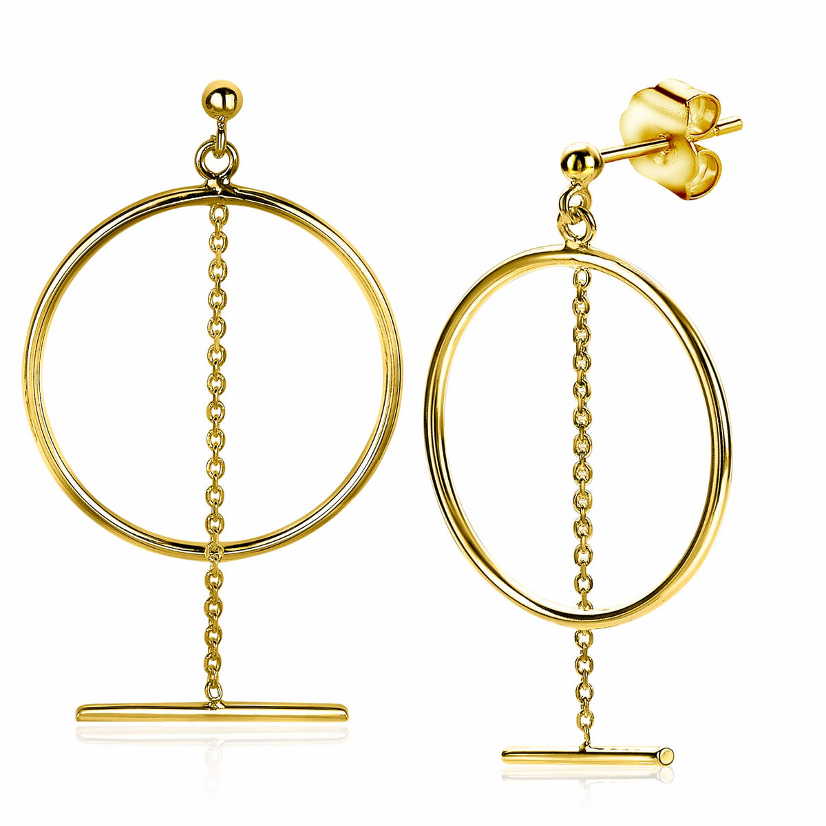 Goldplattierte Ohrringe mit kreisförmigem Design und länglicher Kette