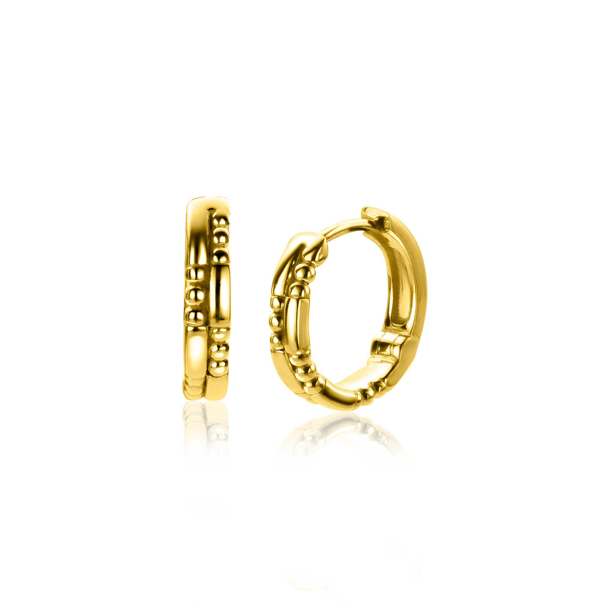 Goldfarbene Creolen mit strukturiertem Design und kleinen Details