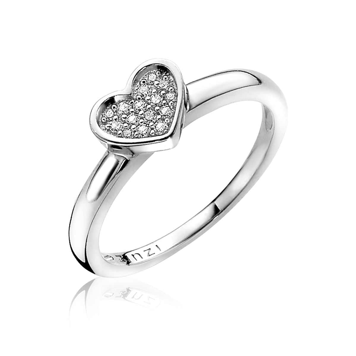 Ring aus Silber mit herzförmigem Kopf und funkelnden Zirkonia-Steinen