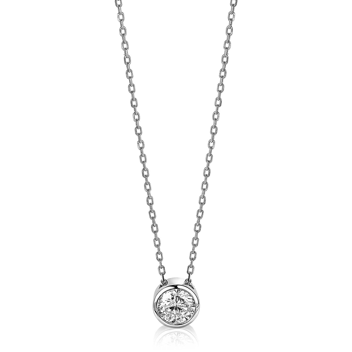 Kette aus Silber mit rundem Anhänger und klarem Edelstein in der Mitte