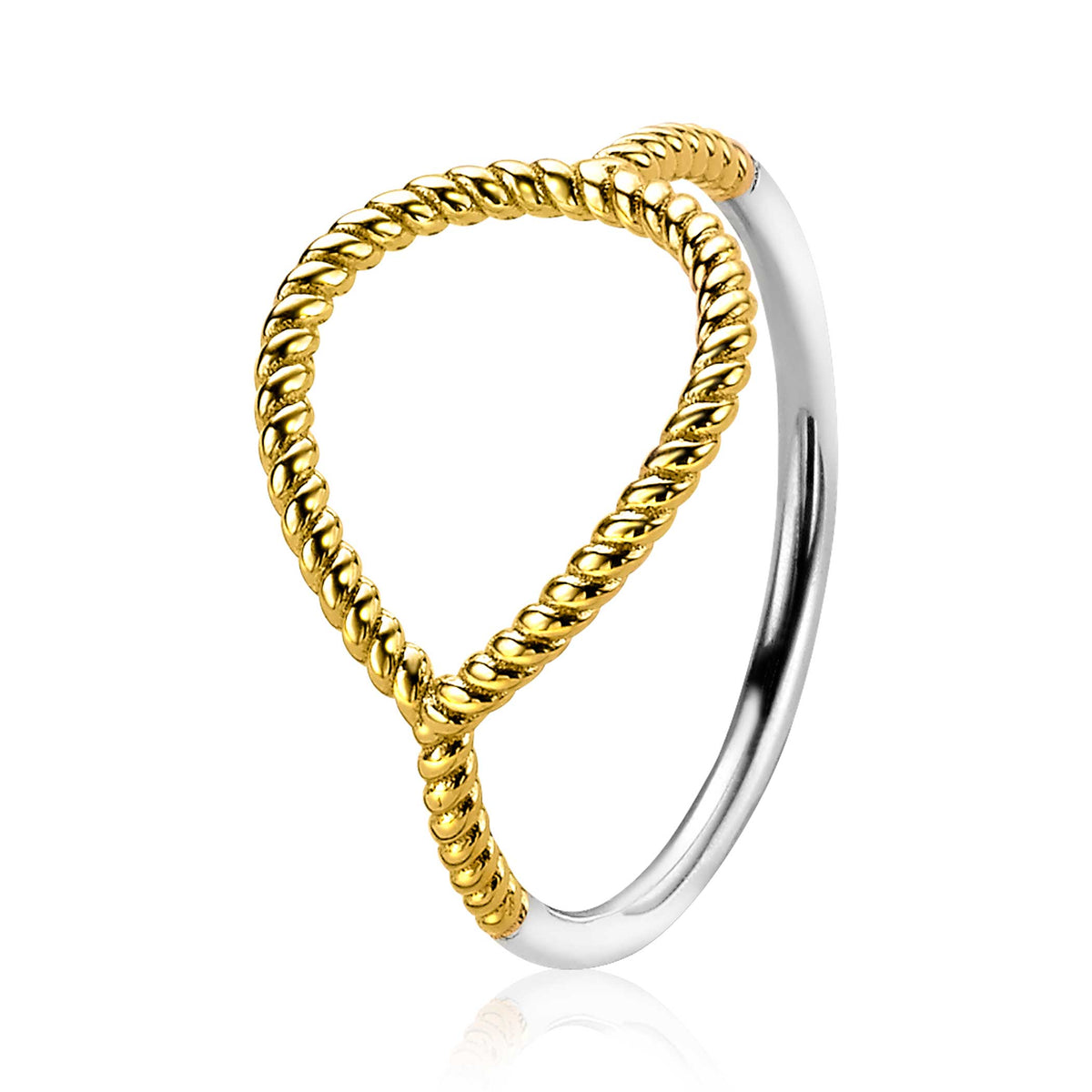 Ring aus Silber mit vergoldetem, gedrehtem Band in Herzform