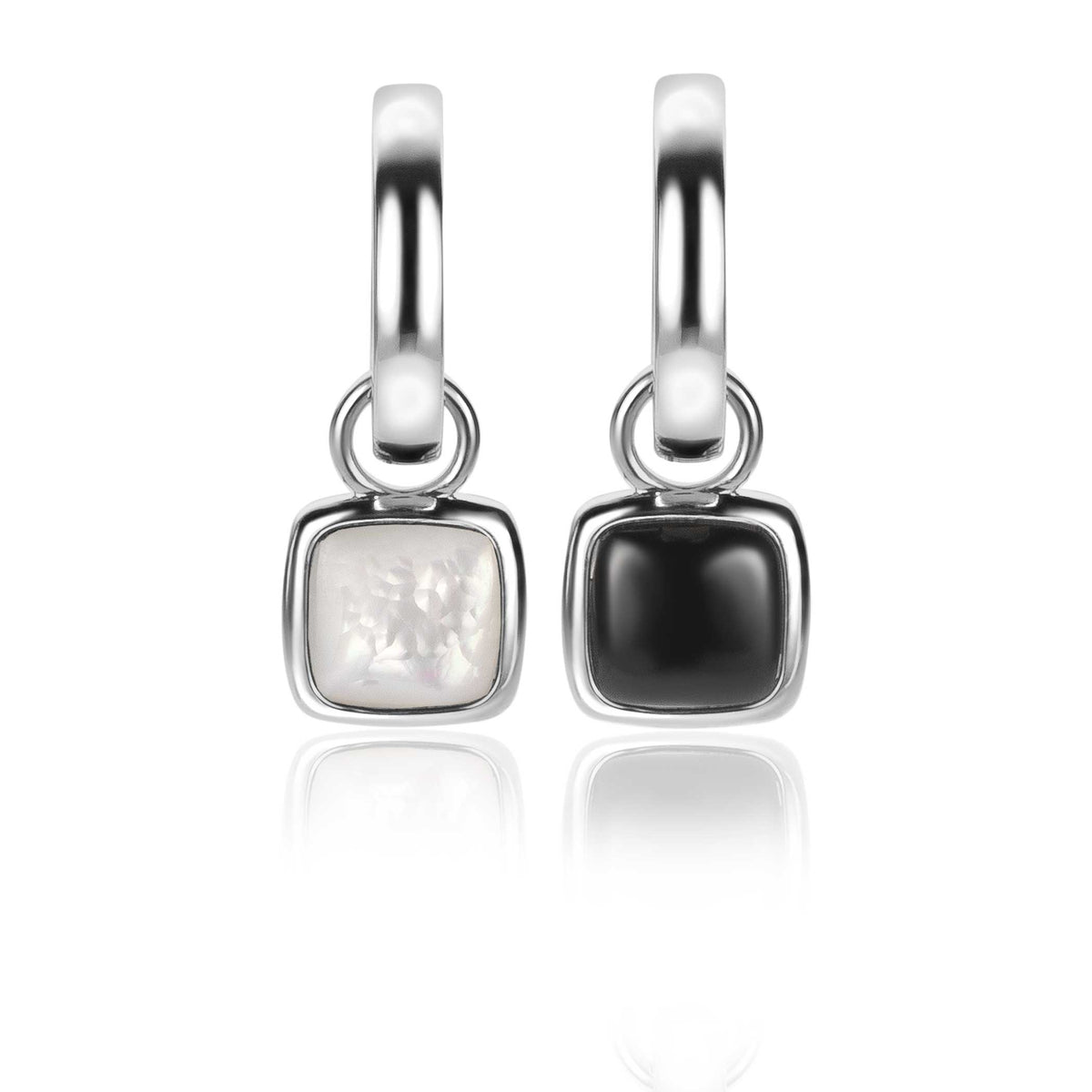 Ohrringe aus Silber mit einem weißen und einem schwarzen quadratischen Stein