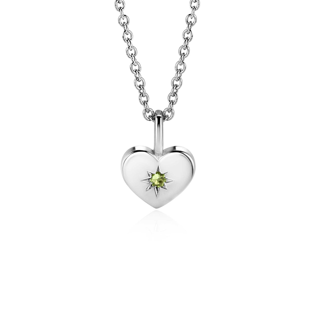 Herzförmiger Anhänger aus Silber mit grünem Edelstein und Kette