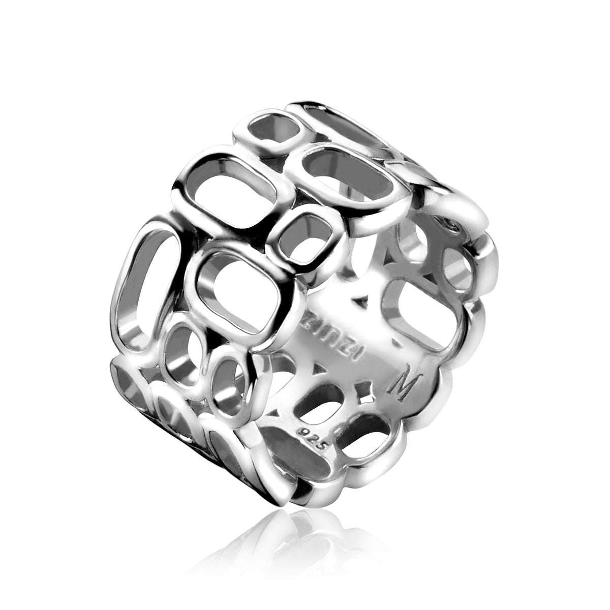 Ring aus Silber mit durchbrochenem, modernem Design und ovalen Öffnungen