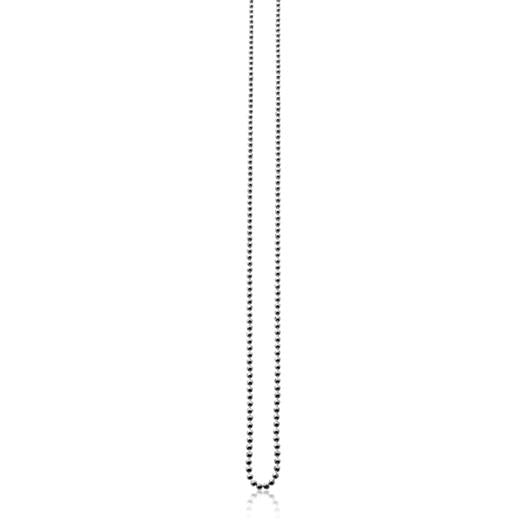 Silberne Kette mit runden, schwarzen Perlen und glänzender Oberfläche