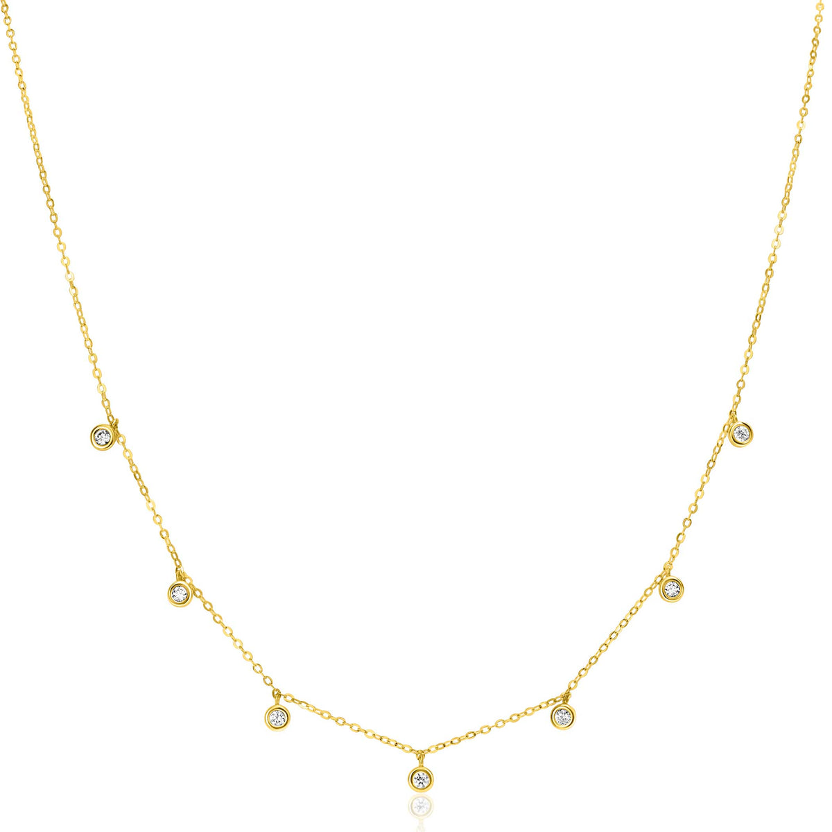 Halskette aus Gold mit kleinen, runden Edelsteinen und feinem Gliederdesign
