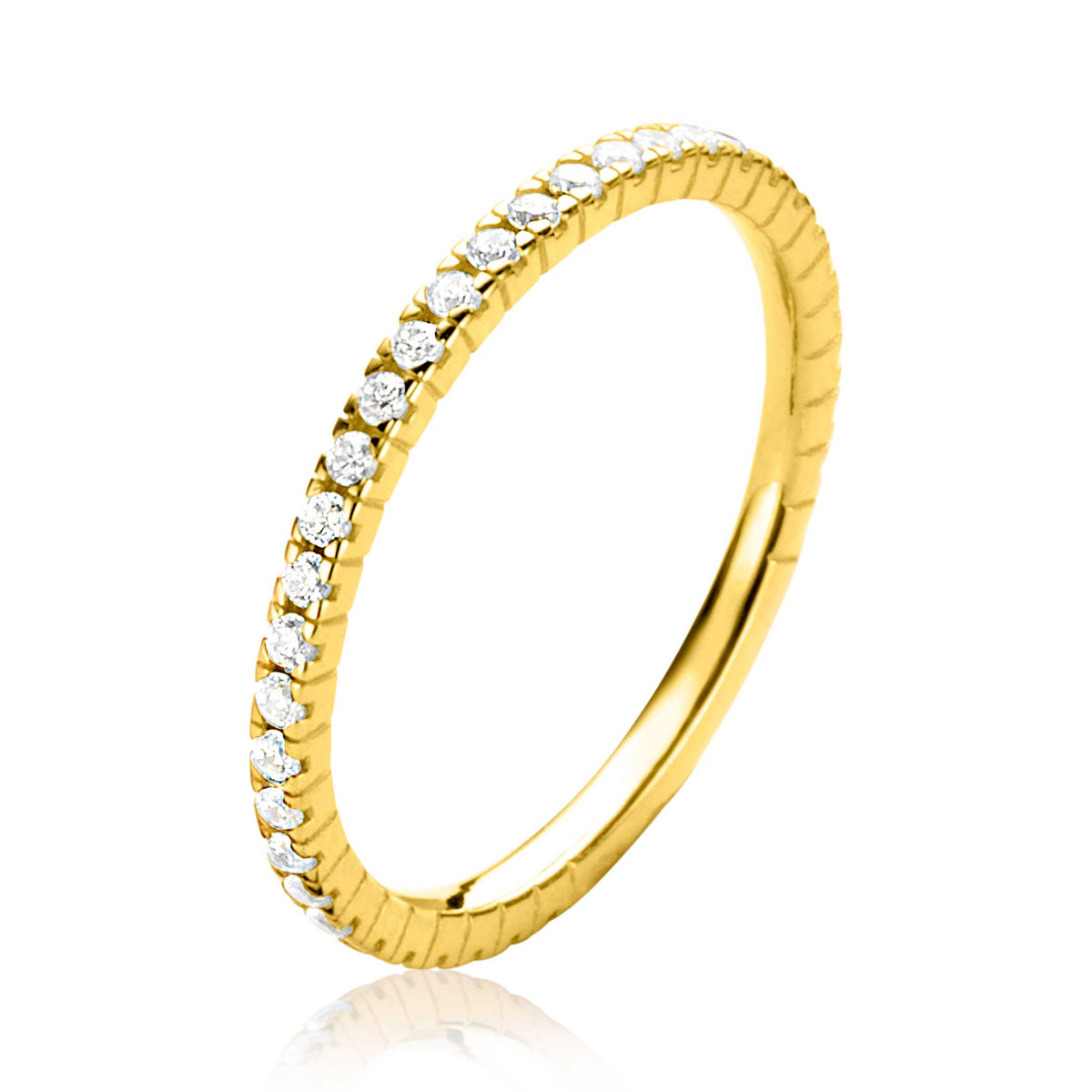 Ring aus Gold mit klaren Edelsteinen und strukturiertem Design