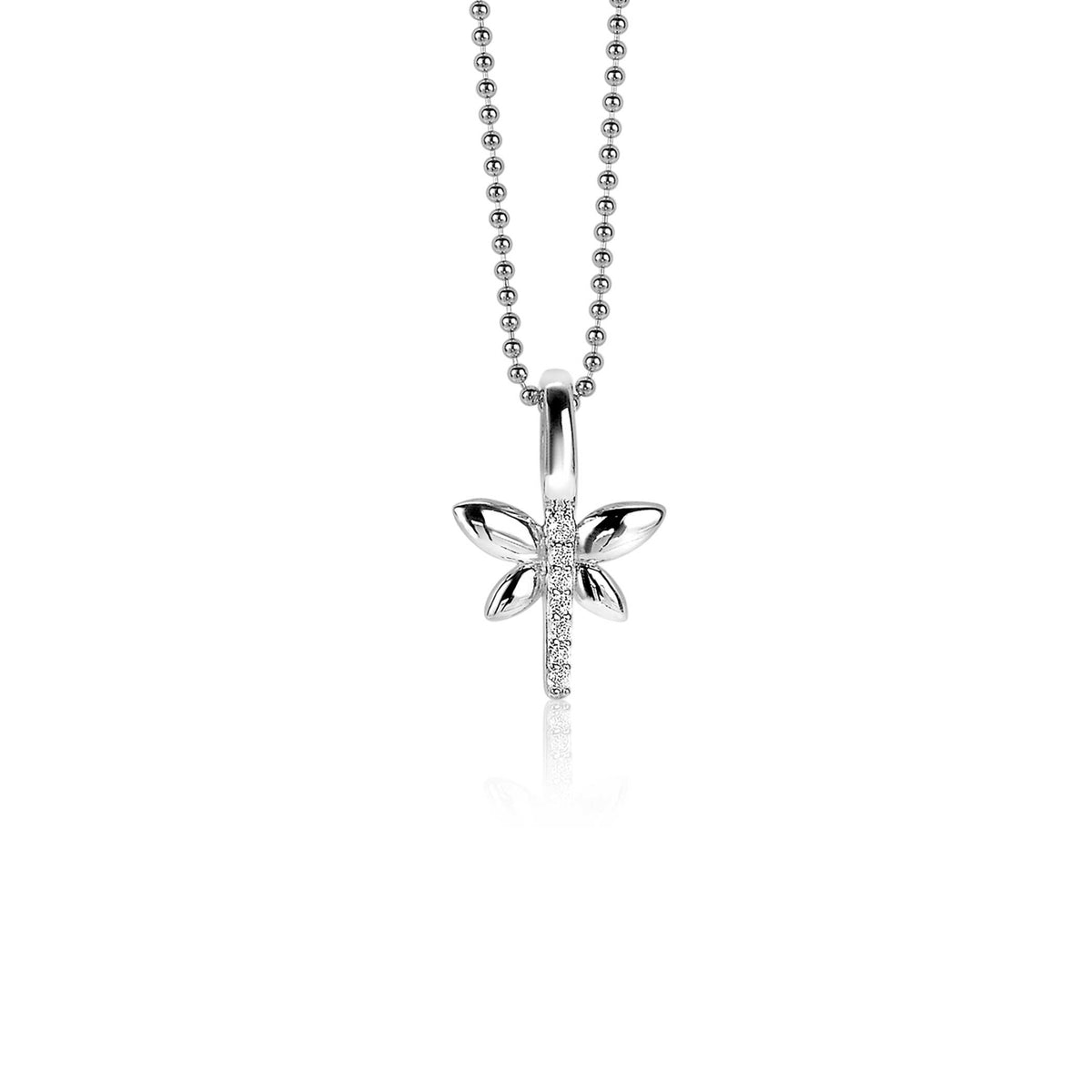 Hänger aus Silber in Blumenform mit klaren Zirkonia-Steinen und einer feinen Kugelkette