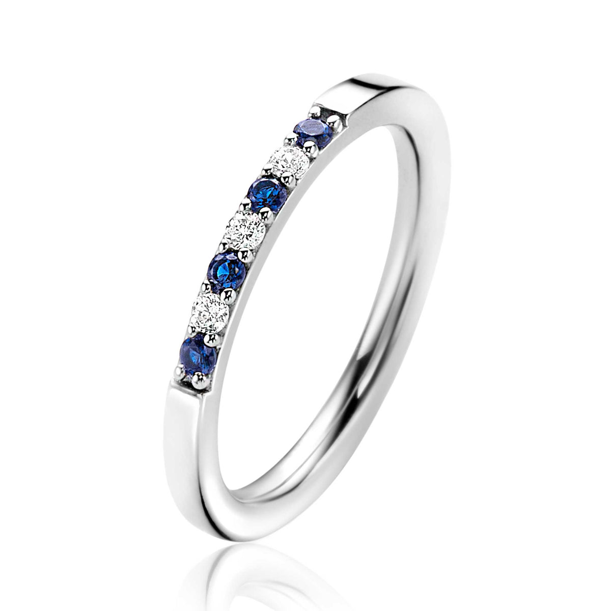 Ring aus Silber mit blauen und weißen Zirkonia-Steinen