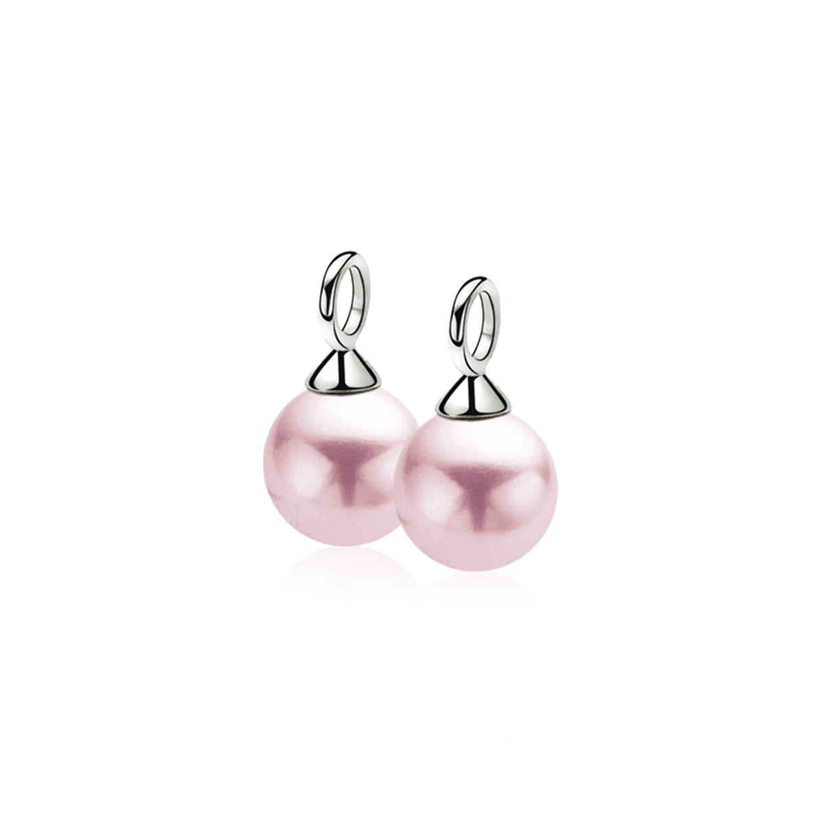 Silberne Ohrringe mit rosa Perlen und glänzender Oberfläche
