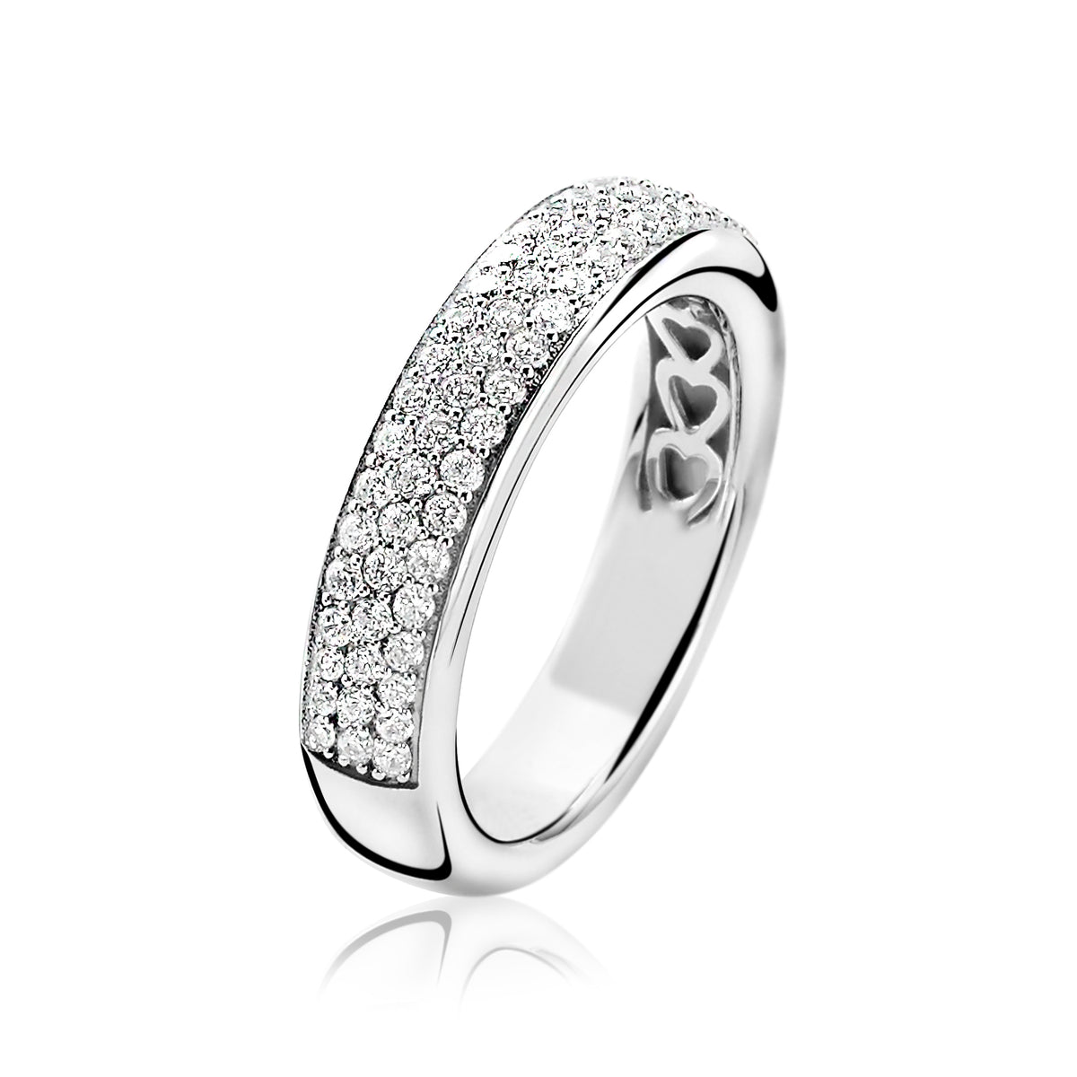 Ring aus Silber mit funkelndem Zirkonia-Besatz und glatter Oberfläche