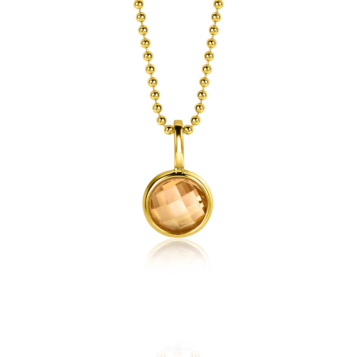 Halskette mit goldplattiertem Anhänger und rundem, facettiertem, bernsteinfarbenem Edelstein